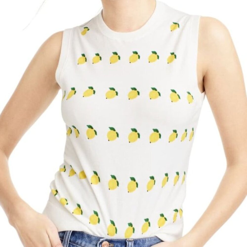 J.Crew Women's Jackie Lemon Print Cotton Blend Shell Sz M Summer Citrus Floral